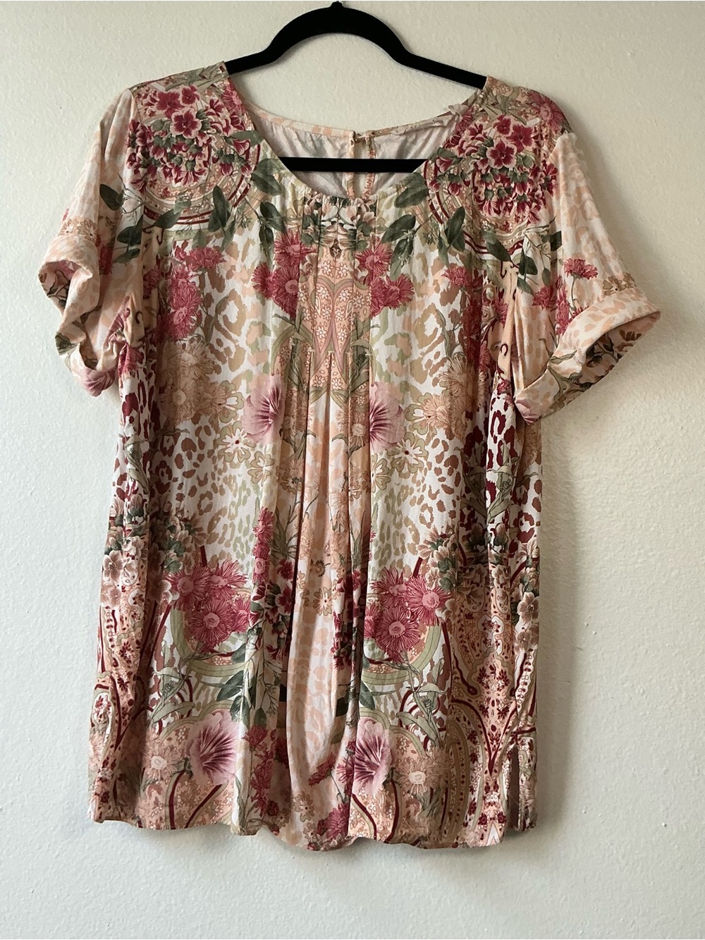 Soft Surroundings Floral Animal Print Rayon Blouse Top Large L Tunic